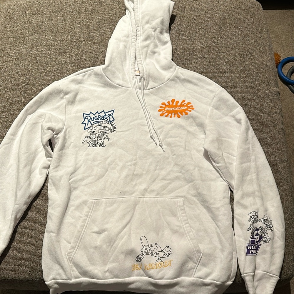 Nickelodeon Rugrats Ren & Stimpy Hey Arnold Rocket Power Hoodie SMALL WHITE
